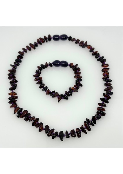 Damla Kehribar Vişne Renk Uzun Kesim Bebek Kolye Bileklik Set fırsatları