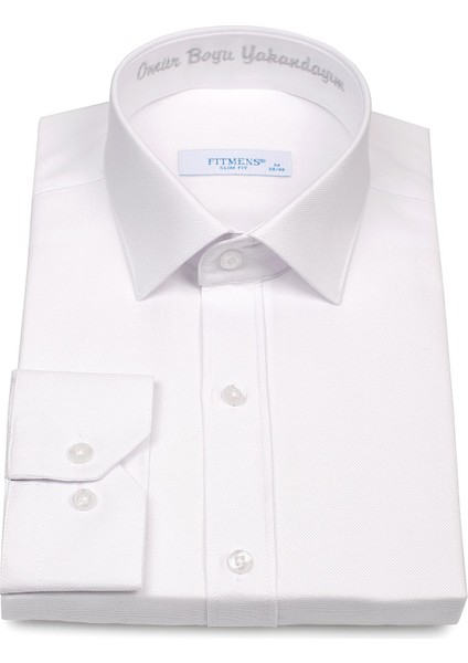 Erkek Slim Fit Uzun Kol Ömür Boyu Yakandayım Nakışlı Hediye Kutulu Gömlek - Beyaz