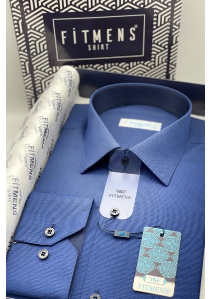 Erkek Klasik Uzun Kol Filafil Pitikareli Swift Hediye Kutulu Gömlek - Lacivert