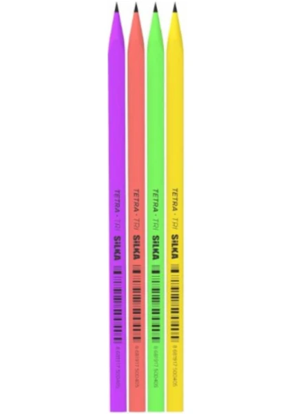 Kurşun Kalem 4 Renk Üçgen Neon 1 Paket Silka Tetra Neon Üçgen Kurşun Kalem