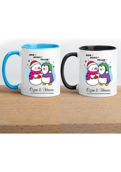 Yeni Yıl Hediyesi Nice Mutlu Yıllara 2ADET Kupa Mavi-Siyah