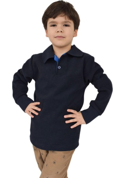 Erkek Çocuk Lacivert Polo Yaka Sweatshirt BGL-ST02435