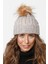 Taşlı Katlamalı Örgülü Bere Ponponlu Kadın Kışlık Renkli Örgü Şapka 1