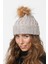 Taşlı Katlamalı Örgülü Bere Ponponlu Kadın Kışlık Renkli Örgü Şapka 2
