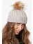 Taşlı Katlamalı Örgülü Bere Ponponlu Kadın Kışlık Renkli Örgü Şapka 3
