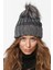 Taşlı Katlamalı Örgülü Bere Ponponlu Kadın Kışlık Renkli Örgü Şapka 2