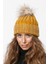 Taşlı Katlamalı Örgülü Bere Ponponlu Kadın Kışlık Renkli Örgü Şapka 1