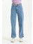 Açık Mavi Taş Yıkama Bol Paça Yırtık Wide Leg Jean Kot Pantolon 3