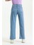 Açık Mavi Taş Yıkama Bol Paça Yırtık Wide Leg Jean Kot Pantolon 4