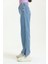 Açık Mavi Taş Yıkama Bol Paça Yırtık Wide Leg Jean Kot Pantolon 5