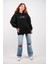 Canada Moon Baskılı Unisex Oversize Hoodie Siyah 2