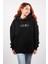 Canada Moon Baskılı Unisex Oversize Hoodie Siyah 3