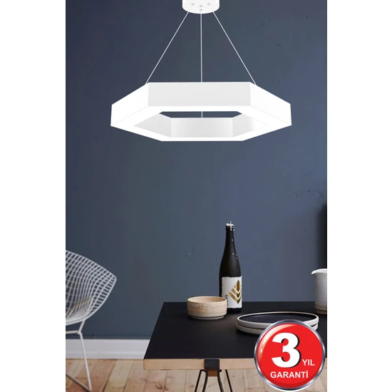Hegza Lighting Hexagon  (Beyaz Kasa, Beyaz Işık)  Ledli Modern LED Avize Salon Mutfak Oturma Yatak Odası Sarkıt