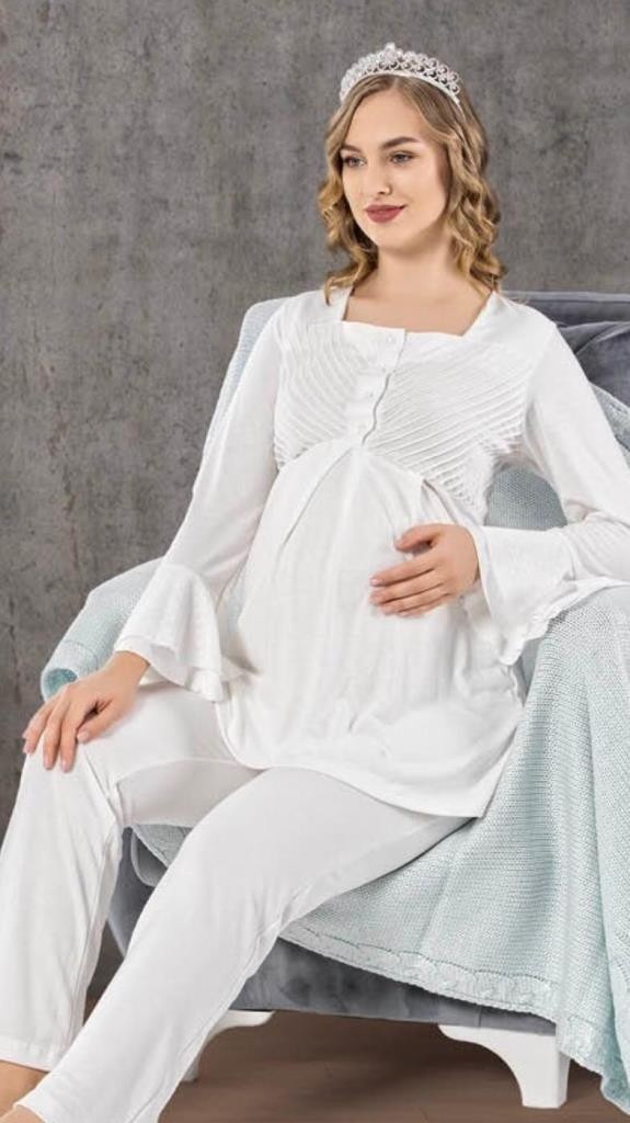 Limissi 2106 Ecru Hamile Lohusa Pijama Takımı görsel 4