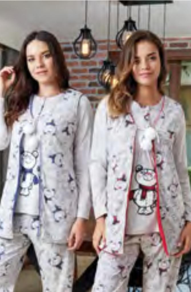 Bone Club 4612 Mavi Yelekli Spor Hamile Lohusa 3 Lü Pijama Yelek Takım görsel 4