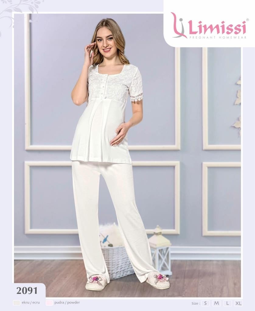 Limissi 2091 Mavi Yeni Sezon Dantelli Hamile Lohusa Pijama Takımı