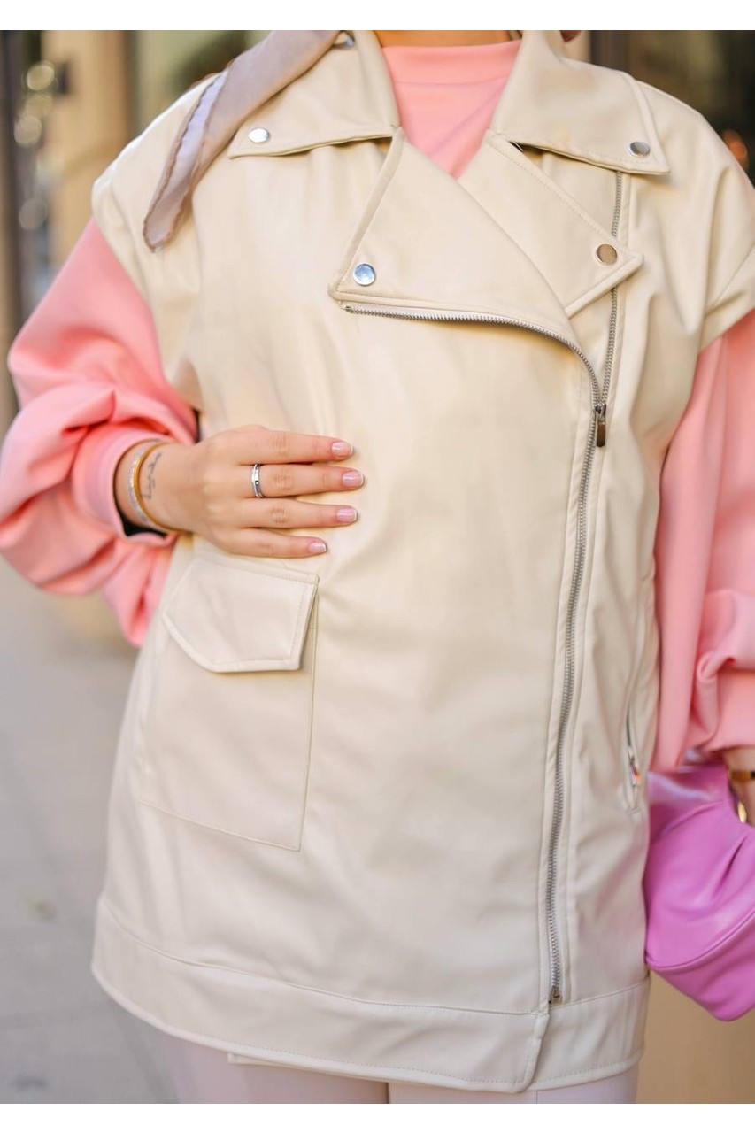 Wafra Collection Fermuarlı Deri Yelek görsel 8