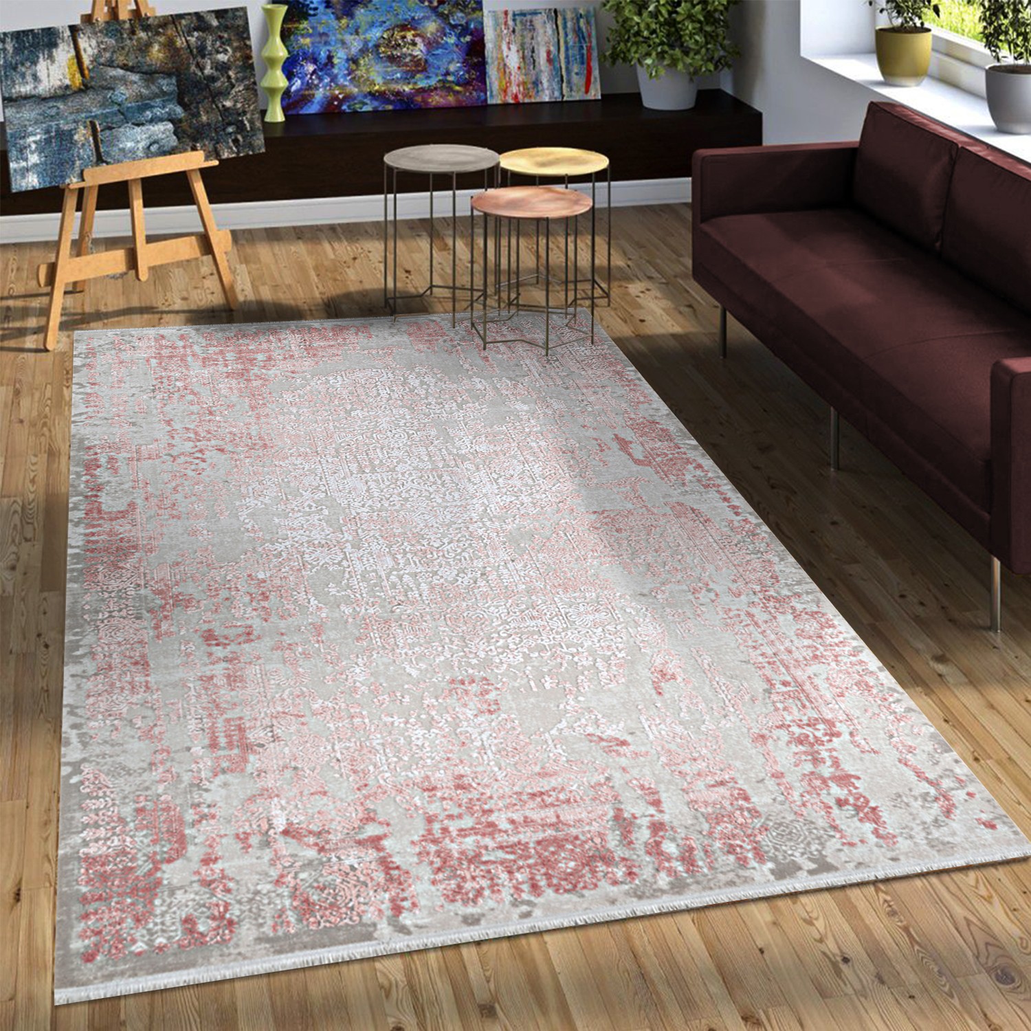 Bahariye Halı Deniz QK 8964 Gri / Pembe 77x150 cm Saçaklı Fiyatı