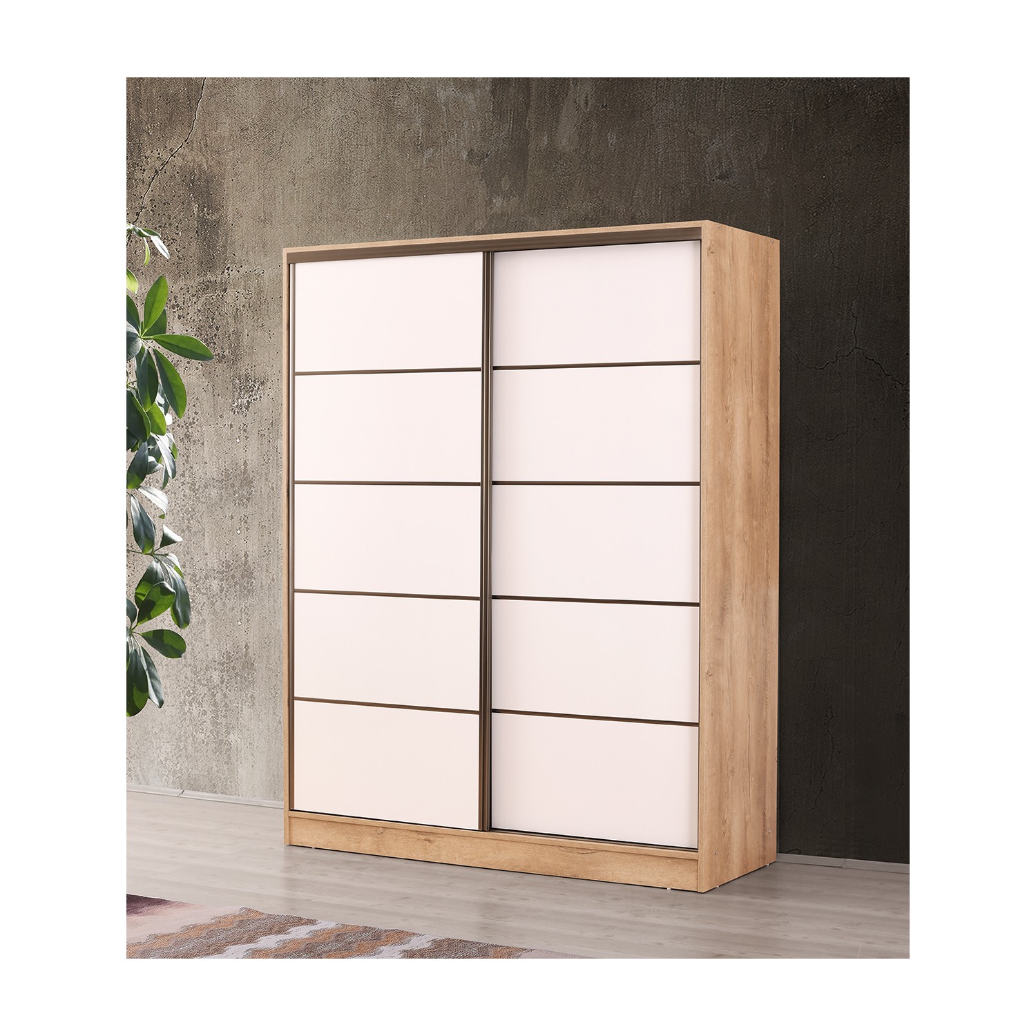 Beenal Venüs Sürgülü Gardırop 180 cm Lefkas Ceviz Beyaz Fiyatı