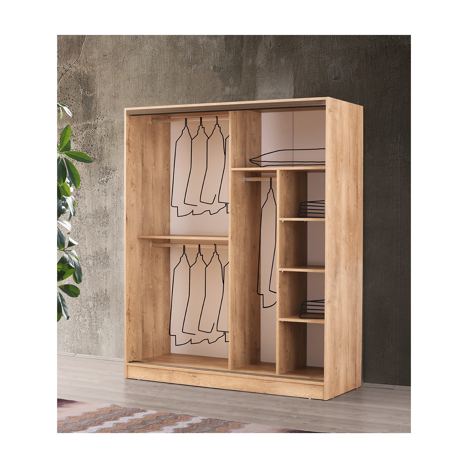 Beenal Venüs Sürgülü Gardırop 180 cm Lefkas Ceviz Beyaz