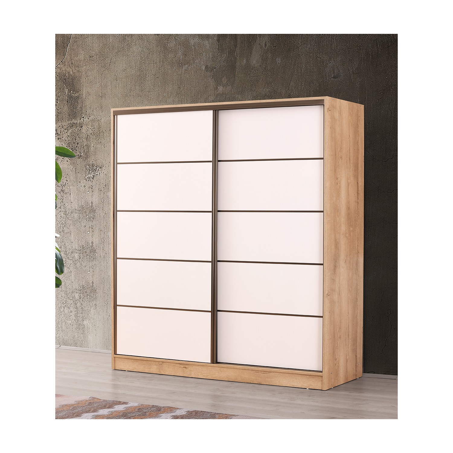 Beenal Venüs Sürgülü Gardırop 200 cm Lefkas Ceviz Beyaz