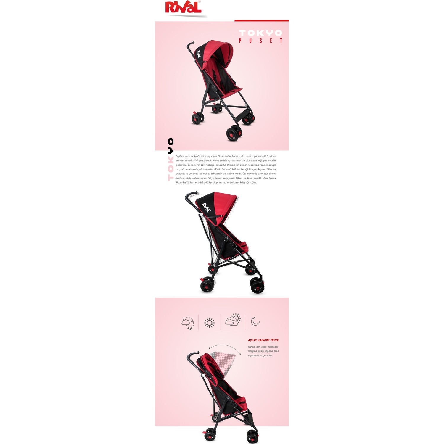 Rival Tokyo Hafif Baston Bebek Arabası RV108 Siyah Fiyatı