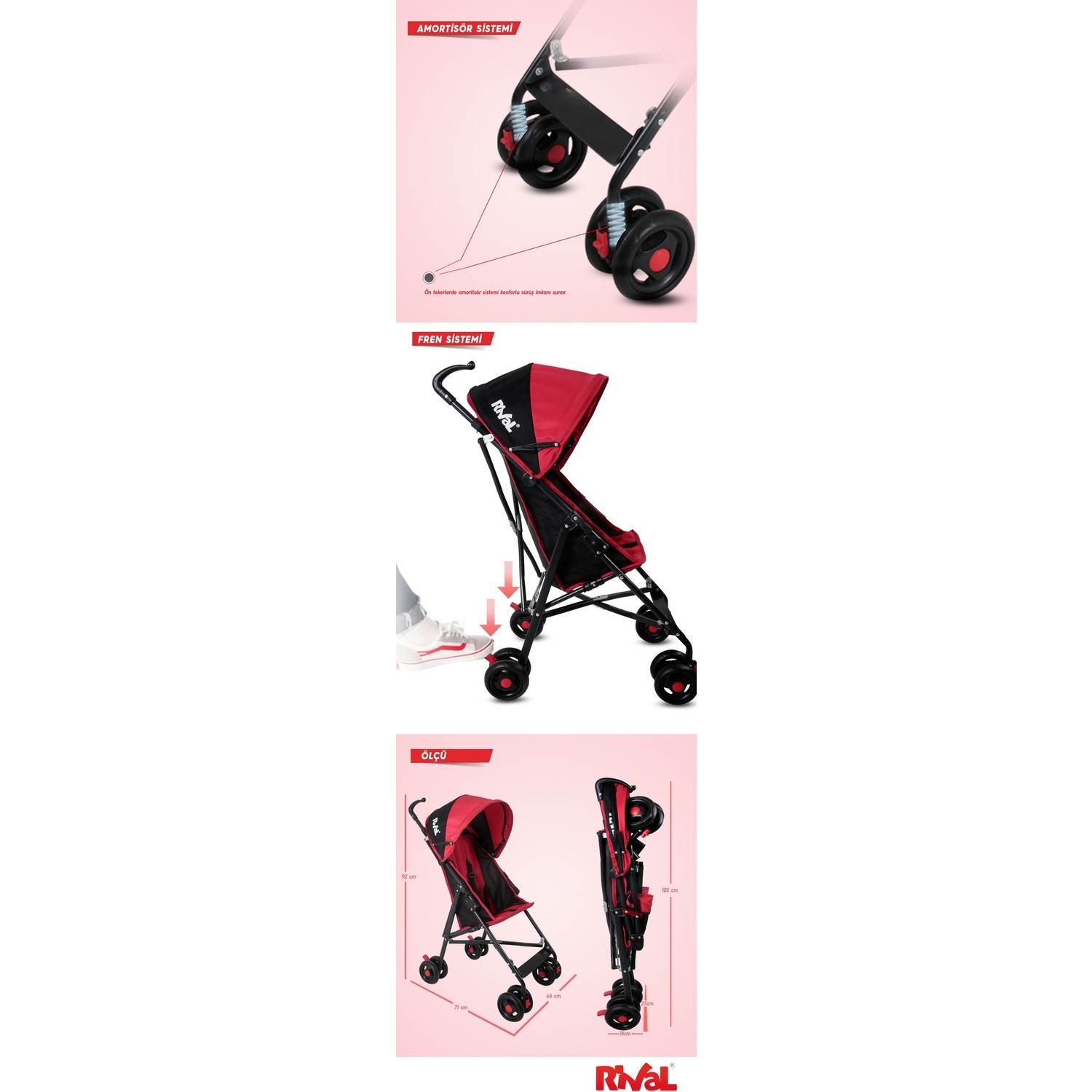 Rival Tokyo Hafif Baston Bebek Arabası RV108 Siyah Fiyatı