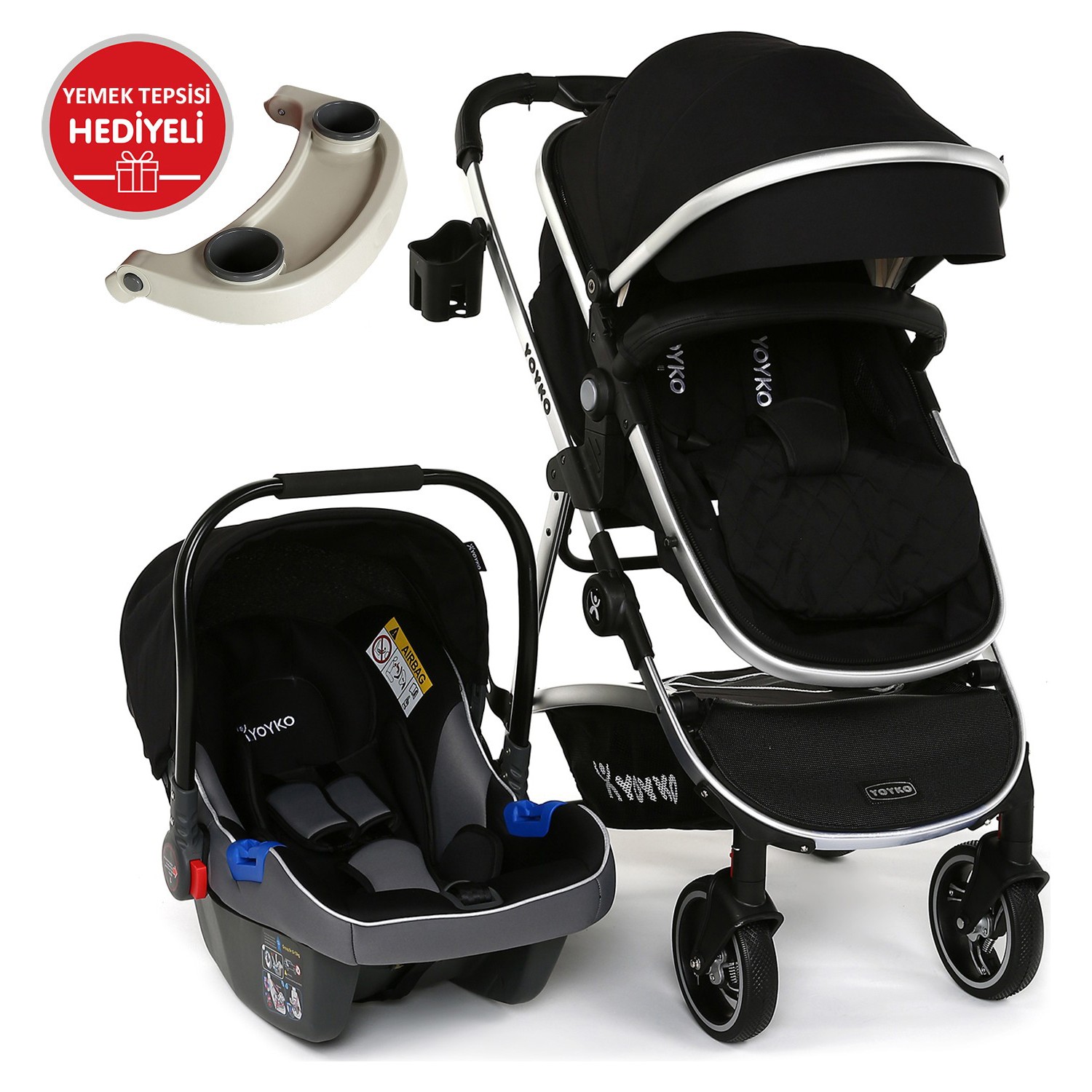 Yoyko City Seyahat Sistem Bebek Arabası 3 in 1 Siyah