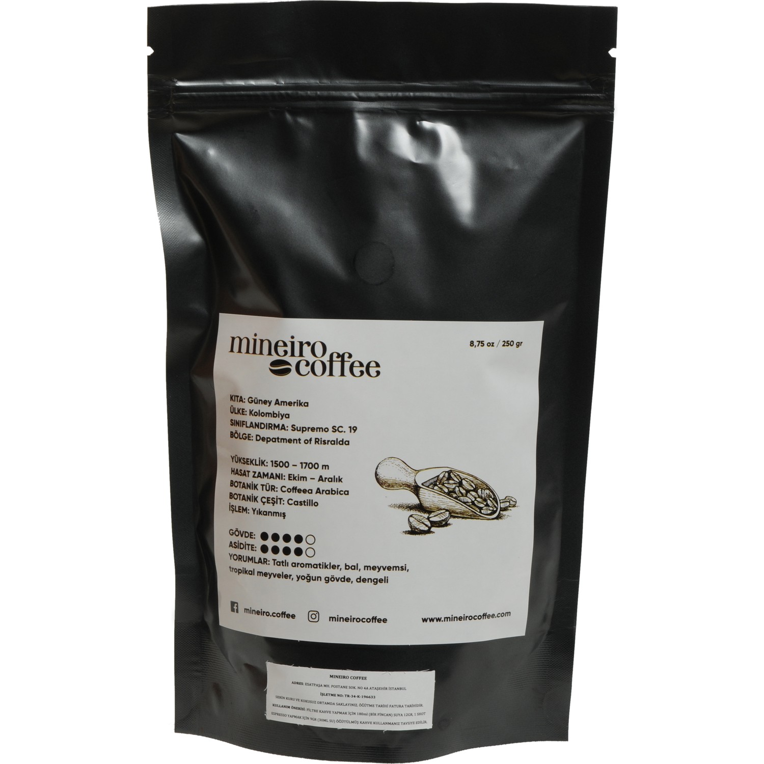 Mineiro Coffee Kolombiya Sofia Supremo Filtre Kahve 250 gr. Fiyatı
