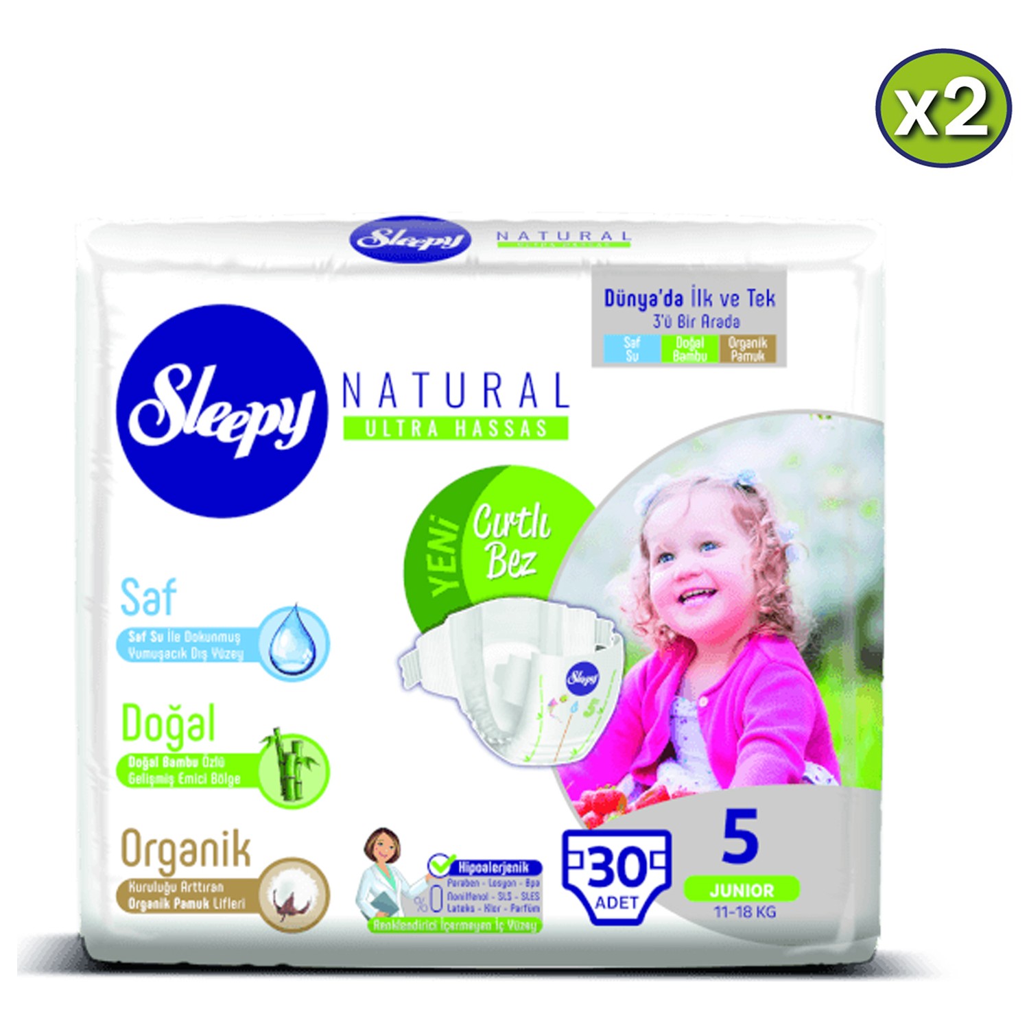 Sleepy Natural 5 Numara Bebek Bezi 30 x 2 (60 Adet) Fiyatı