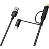 Dexim DWA0003 – 3 in 1 Örgülü USB Kablo Type-C + Micro USB + Lightning