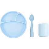 Oioi Silikon Yemek Seti Mavi - Tabak + Kaşık + Bardak