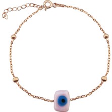 Vaoov 925 Ayar Gümüş Pembe Küp Nazar Bileklik