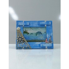 SUME Ahşap Dümen Gemi Ağ Süslemeli Yatay Fotoğraf Resim Çerçeve 21 x 17 cm