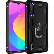 Case 4U Xiaomi Mi A3 Kılıf Çift Katmanlı Yüzüklü Manyetik Vega Kapak Siyah