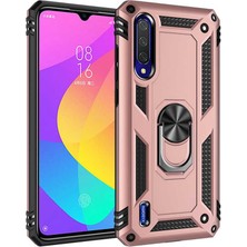 Case 4U Xiaomi Mi A3 Kılıf Çift Katmanlı Yüzüklü Manyetik Vega Kapak Rose Gold