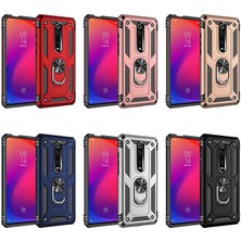 Case 4U Xiaomi Mi 9T Kılıf Çift Katmanlı Yüzüklü Manyetik Vega Kapak Gümüş