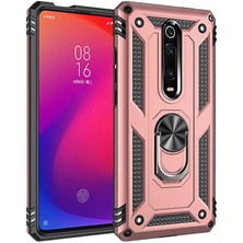 Case 4U Xiaomi Mi 9T Kılıf Çift Katmanlı Yüzüklü Manyetik Vega Kapak Rose Gold