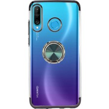 Case 4U Huawei P30 Lite Kılıf Yüzüklü Standlı Manyetik Silikon Gess Arka Kapak Kırmızı