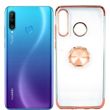 Case 4U Huawei P30 Lite Kılıf Yüzüklü Standlı Manyetik Silikon Gess Arka Kapak Rose Gold