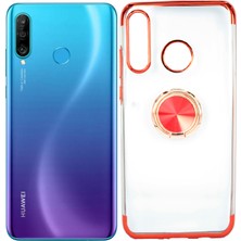 Case 4U Huawei P30 Lite Kılıf Yüzüklü Standlı Manyetik Silikon Gess Arka Kapak Kırmızı