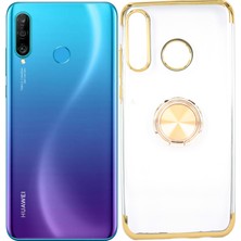 Case 4U Huawei P30 Lite Kılıf Yüzüklü Standlı Manyetik Silikon Gess Arka Kapak Altın