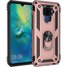 Case 4U Huawei Mate 30 Lite Kılıf Çift Katmanlı Yüzüklü Manyetik Vega Kapak Rose Gold