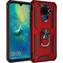 Case 4U Huawei Mate 30 Lite Kılıf Çift Katmanlı Yüzüklü Manyetik Vega Kapak Kırmızı