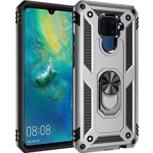 Case 4U Huawei Mate 30 Lite Kılıf Çift Katmanlı Yüzüklü Manyetik Vega Kapak Gümüş