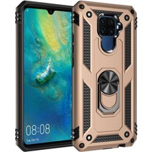 Case 4U Huawei Mate 30 Lite Kılıf Çift Katmanlı Yüzüklü Manyetik Vega Kapak Altın