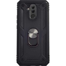 Case 4U Huawei Mate 20 Lite Kılıf Çift Katmanlı Yüzüklü Manyetik Vega Kapak Siyah