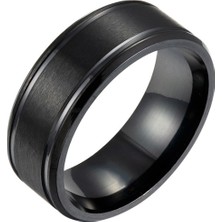 Chavin Söz Nişan Siyah ip Kaplama Bayan Erkek Çelik Yüzük ec42sy