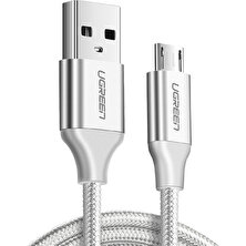 Ugreen Micro USB Örgülü Data ve Şarj Kablosu Beyaz 1 Metre