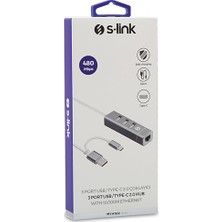 S-Link Swapp SW-U222 Type-C To 10/100MBPS-3 Port Usb3.0 Ethernet Adaptör